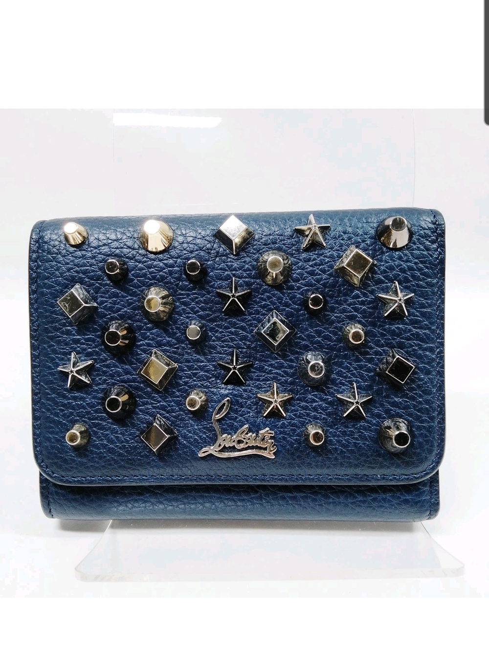 Christian Louboutin Navy Leather Studded Compact Wallet